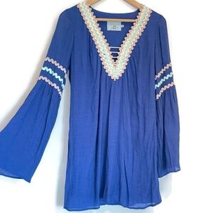 Judith March Anthropologie Boho Statement Sleeves, Embroidered Dress, Size M